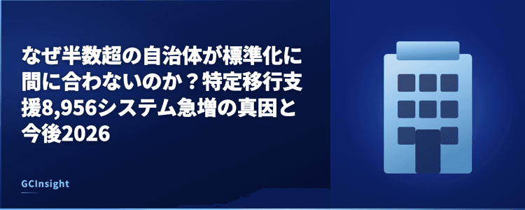 なぜ半数超の自治体が標準化に間に合わないのか？特定移行支援8,956システム急増の真因と今後2026